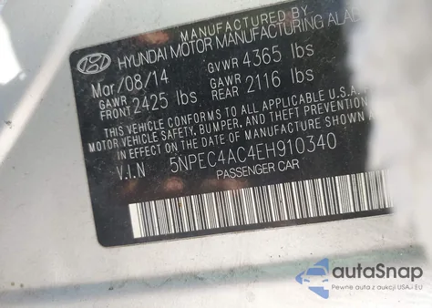 2014 Hyundai Sonata Limited from USA, damaged, VIN 5NPEC4AC4EH910340